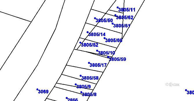 Parcela st. 3805/10 v KÚ Kyjov, Katastrální mapa