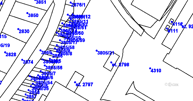Parcela st. 3805/21 v KÚ Kyjov, Katastrální mapa