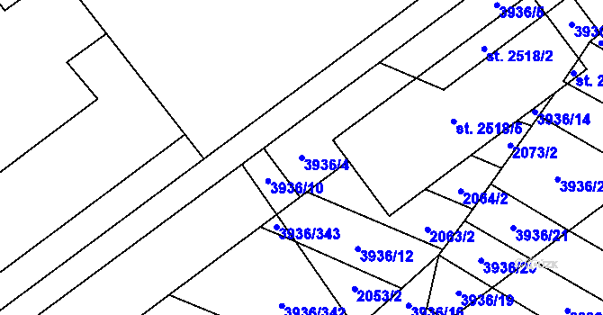 Parcela st. 3936/4 v KÚ Kyjov, Katastrální mapa