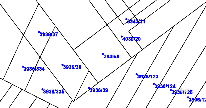 Parcela st. 3936/8 v KÚ Kyjov, Katastrální mapa