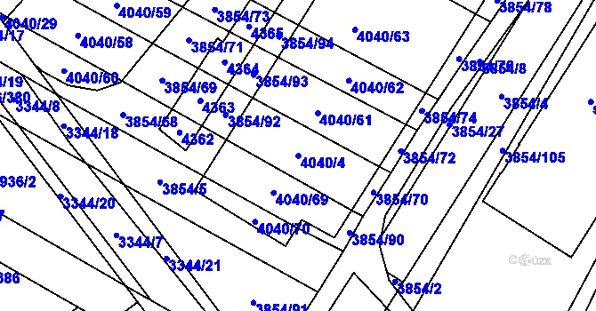 Parcela st. 4040/4 v KÚ Kyjov, Katastrální mapa