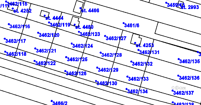 Parcela st. 3462/128 v KÚ Kyjov, Katastrální mapa