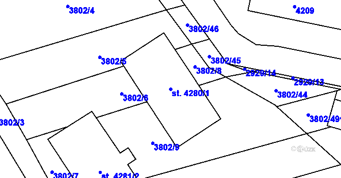 Parcela st. 4280/1 v KÚ Kyjov, Katastrální mapa