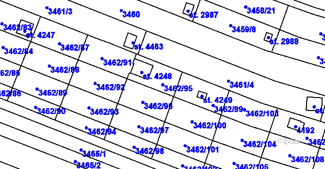 Parcela st. 3462/95 v KÚ Kyjov, Katastrální mapa