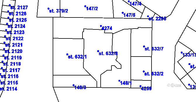 Parcela st. 632/8 v KÚ Kyjov, Katastrální mapa