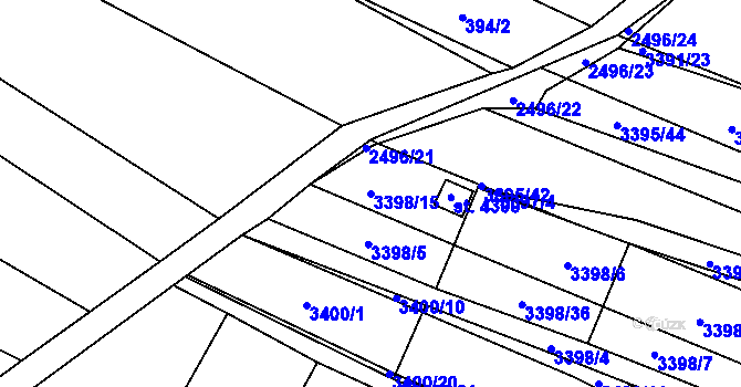 Parcela st. 3398/15 v KÚ Kyjov, Katastrální mapa