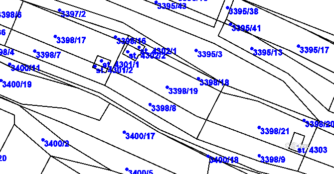 Parcela st. 3398/19 v KÚ Kyjov, Katastrální mapa