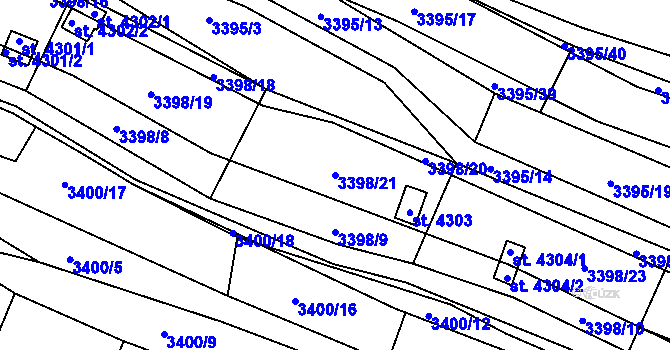 Parcela st. 3398/21 v KÚ Kyjov, Katastrální mapa