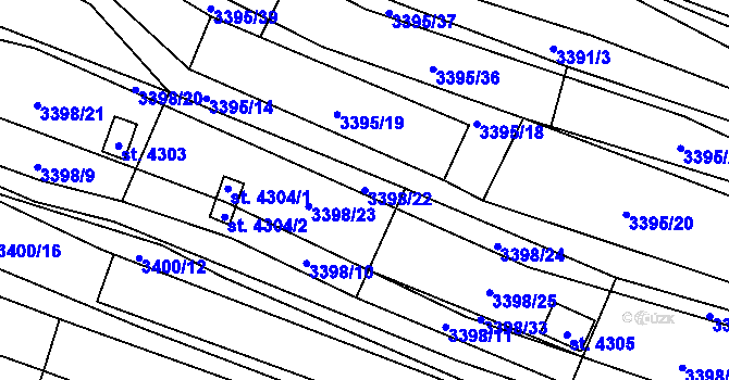 Parcela st. 3398/22 v KÚ Kyjov, Katastrální mapa