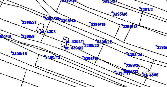 Parcela st. 3398/23 v KÚ Kyjov, Katastrální mapa