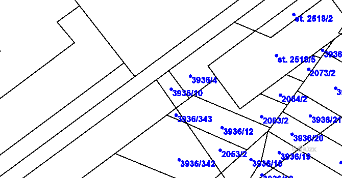 Parcela st. 3936/10 v KÚ Kyjov, Katastrální mapa