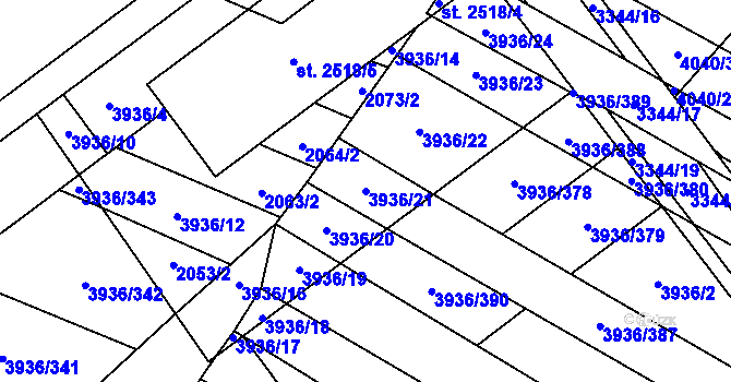 Parcela st. 3936/21 v KÚ Kyjov, Katastrální mapa