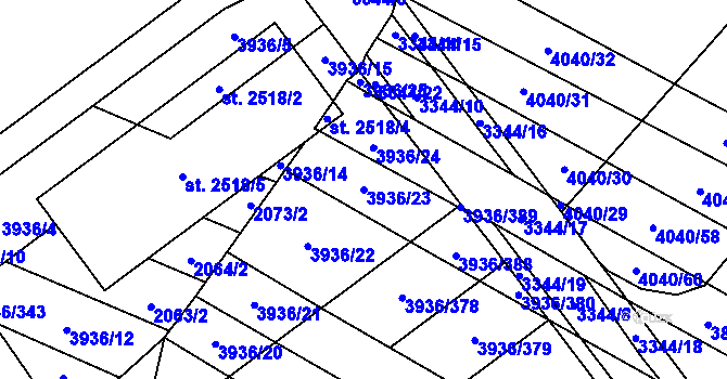 Parcela st. 3936/23 v KÚ Kyjov, Katastrální mapa