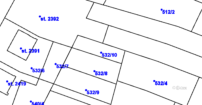 Parcela st. 532/10 v KÚ Kyjov, Katastrální mapa