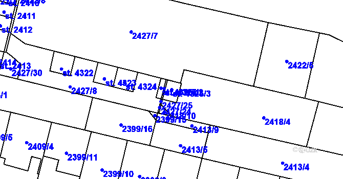 Parcela st. 4325/3 v KÚ Kyjov, Katastrální mapa