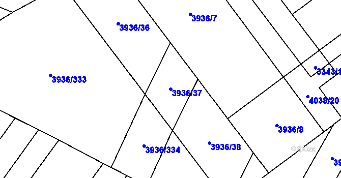 Parcela st. 3936/37 v KÚ Kyjov, Katastrální mapa