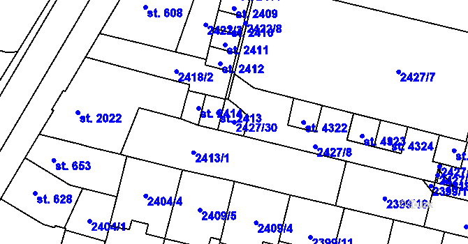 Parcela st. 2427/30 v KÚ Kyjov, Katastrální mapa