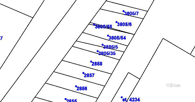 Parcela st. 3805/35 v KÚ Kyjov, Katastrální mapa