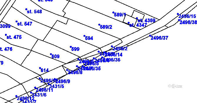 Parcela st. 2496/3 v KÚ Kyjov, Katastrální mapa