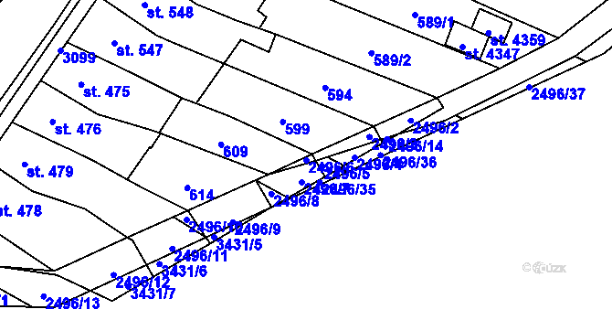 Parcela st. 2496/6 v KÚ Kyjov, Katastrální mapa