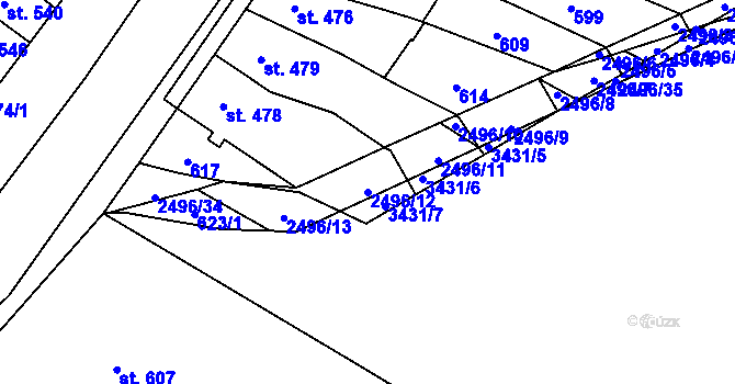 Parcela st. 2496/12 v KÚ Kyjov, Katastrální mapa