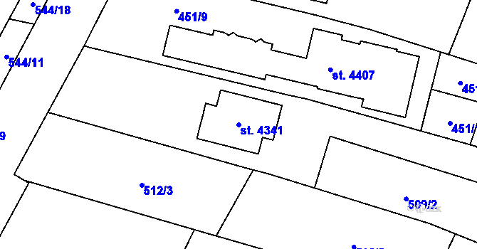 Parcela st. 4341 v KÚ Kyjov, Katastrální mapa