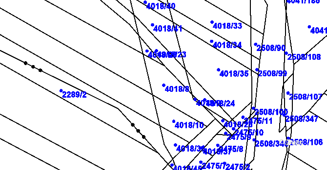 Parcela st. 4018/8 v KÚ Kyjov, Katastrální mapa