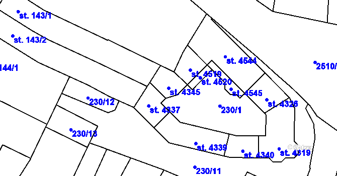 Parcela st. 4345 v KÚ Kyjov, Katastrální mapa