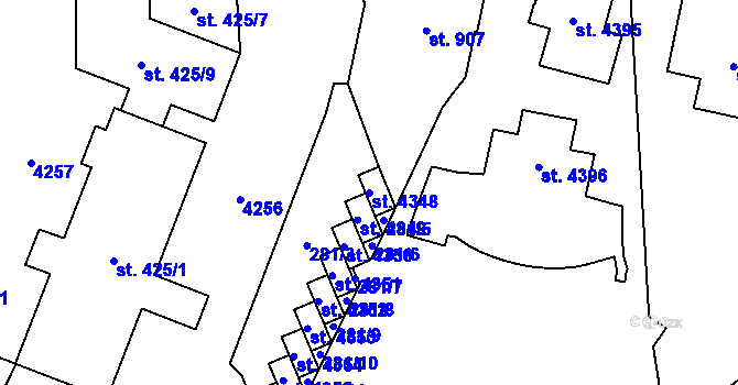 Parcela st. 4348 v KÚ Kyjov, Katastrální mapa