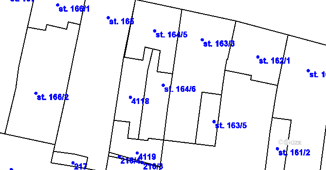 Parcela st. 164/6 v KÚ Kyjov, Katastrální mapa