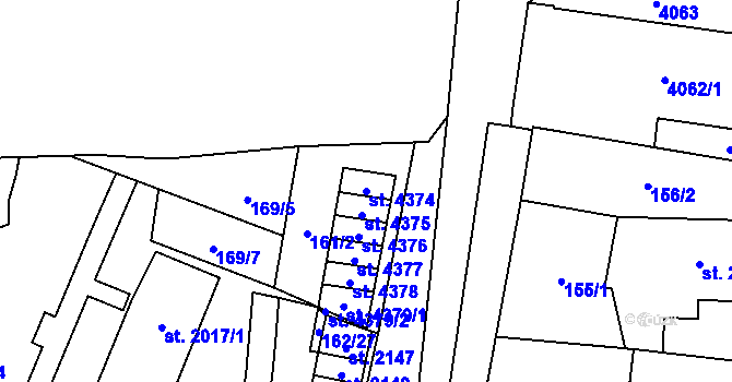 Parcela st. 4374 v KÚ Kyjov, Katastrální mapa