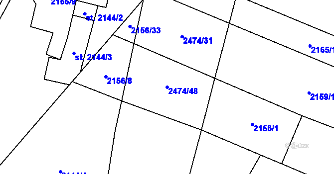 Parcela st. 2474/48 v KÚ Kyjov, Katastrální mapa