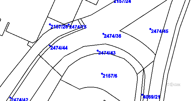 Parcela st. 2474/43 v KÚ Kyjov, Katastrální mapa