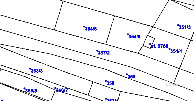 Parcela st. 357/2 v KÚ Kyjov, Katastrální mapa