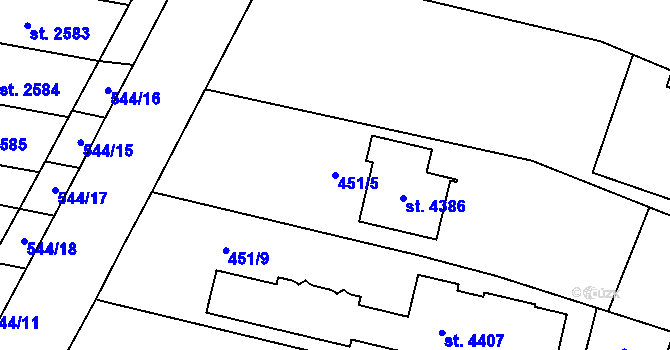 Parcela st. 451/5 v KÚ Kyjov, Katastrální mapa