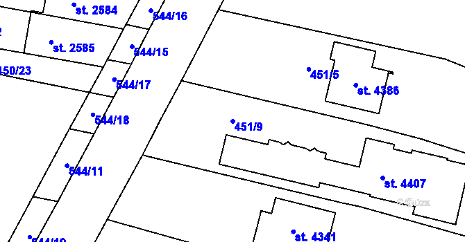 Parcela st. 451/9 v KÚ Kyjov, Katastrální mapa