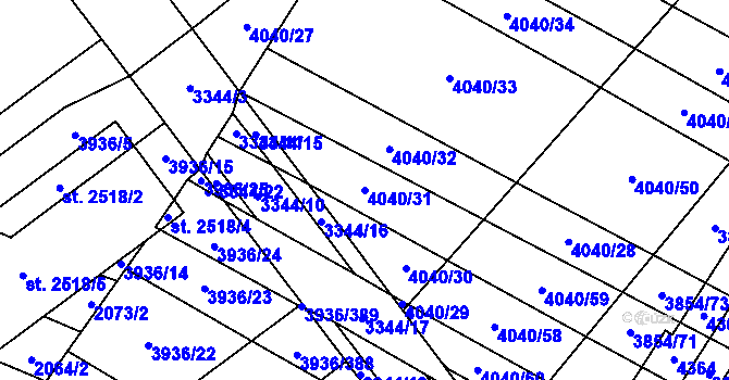 Parcela st. 4040/31 v KÚ Kyjov, Katastrální mapa