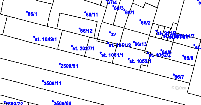 Parcela st. 1051/1 v KÚ Kyjov, Katastrální mapa