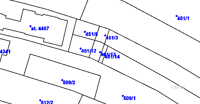 Parcela st. 451/13 v KÚ Kyjov, Katastrální mapa