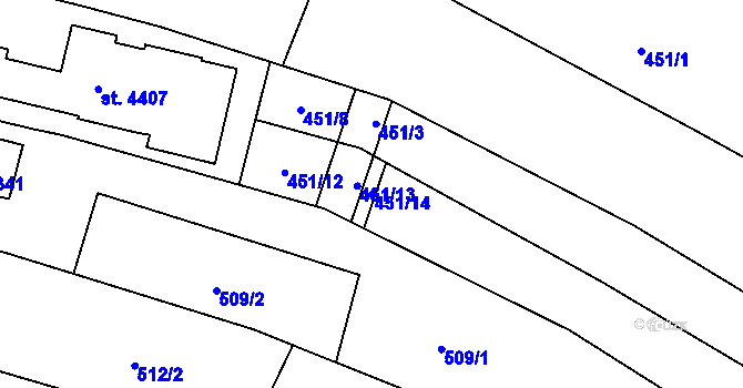 Parcela st. 451/14 v KÚ Kyjov, Katastrální mapa