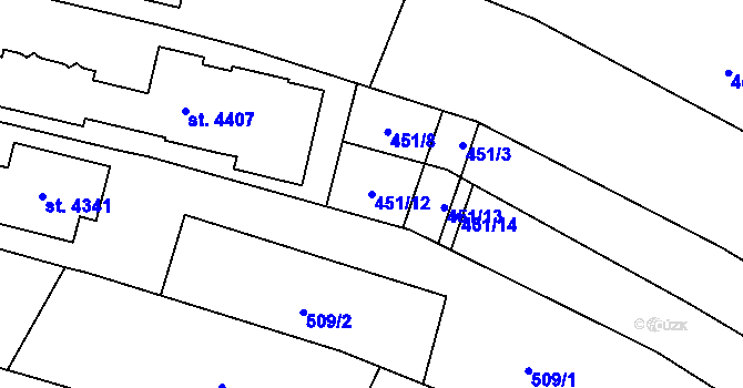 Parcela st. 451/12 v KÚ Kyjov, Katastrální mapa