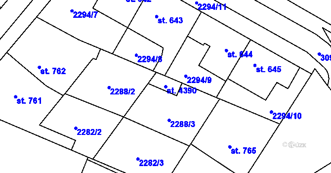Parcela st. 4390 v KÚ Kyjov, Katastrální mapa