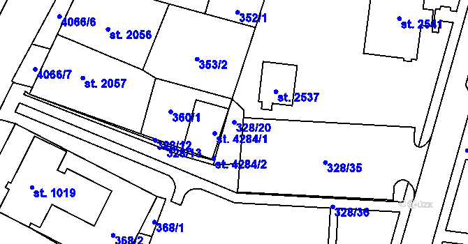Parcela st. 328/20 v KÚ Kyjov, Katastrální mapa