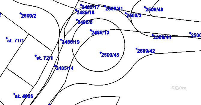 Parcela st. 2509/43 v KÚ Kyjov, Katastrální mapa