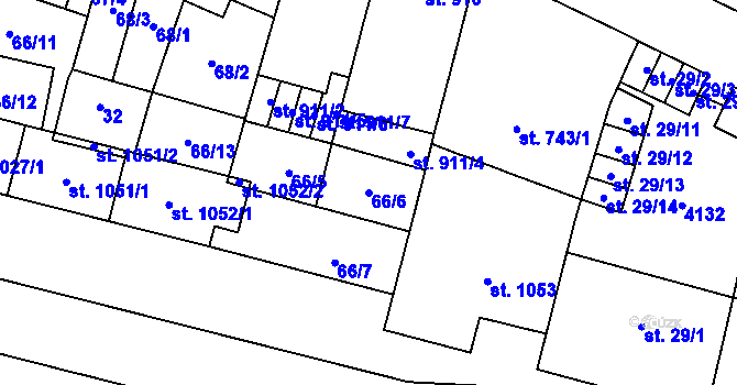 Parcela st. 66/6 v KÚ Kyjov, Katastrální mapa