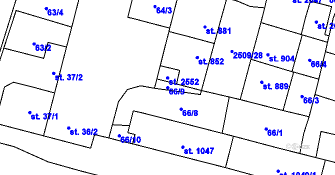 Parcela st. 66/9 v KÚ Kyjov, Katastrální mapa