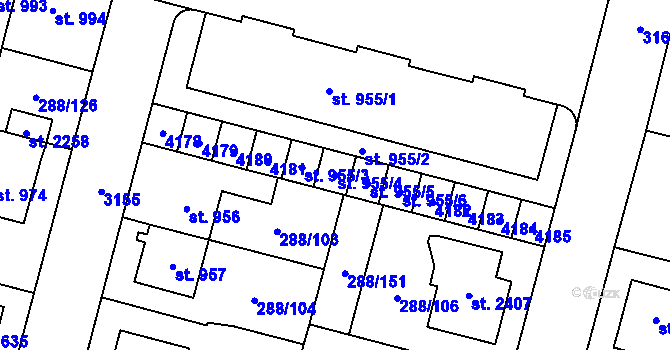 Parcela st. 955/4 v KÚ Kyjov, Katastrální mapa