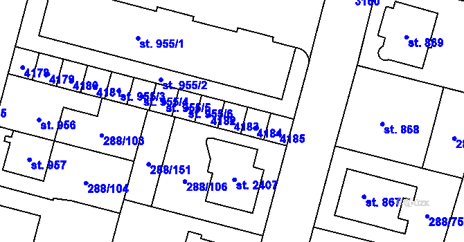 Parcela st. 4183 v KÚ Kyjov, Katastrální mapa