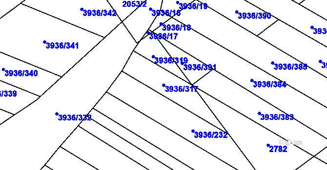 Parcela st. 3936/317 v KÚ Kyjov, Katastrální mapa