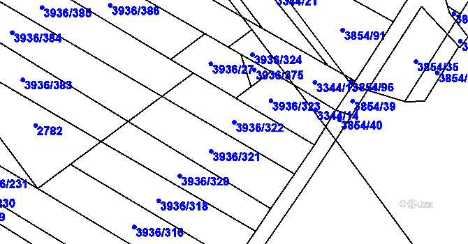 Parcela st. 3936/322 v KÚ Kyjov, Katastrální mapa